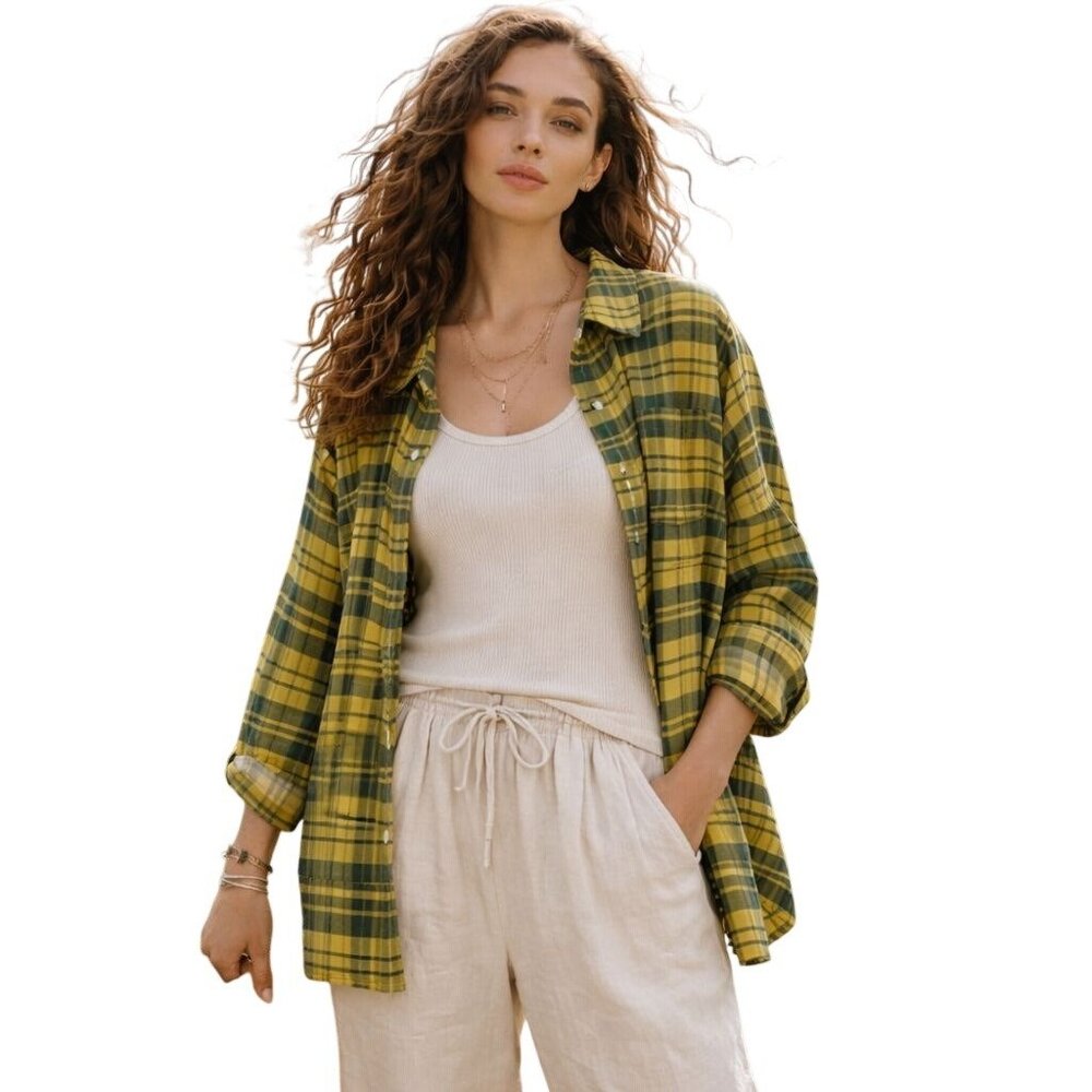 SILK Essentials Plaid Silk Shirt Jacket Coastal Casual Cottagecore Womens XL